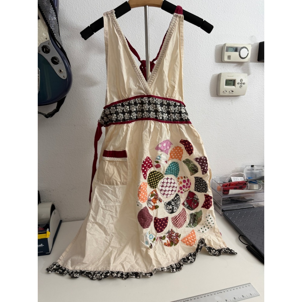 Anthropologie Odille Cream Patchwork Circle Apron Halter V-Neck Boho